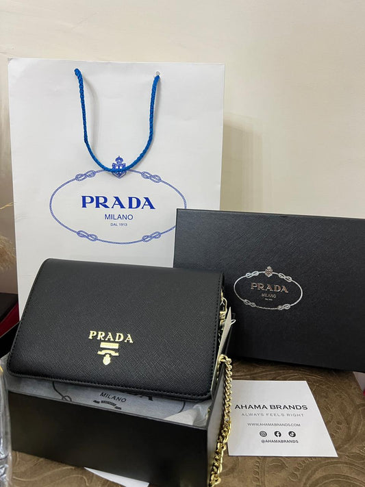 Prada Galleria Saffiano Lux Wallet On Chain Bag - BLACK