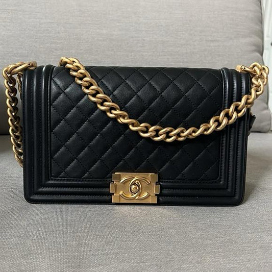 Chanel Leather Boy Medium in Black Crossbody Shoulder Handbag