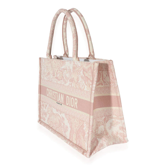 Christian Dior Pink Toile De Jouy Embroidery Medium Book Tote